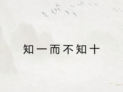 知一而不知十 知一而不知十